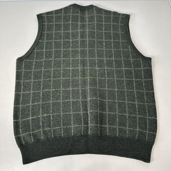 Vintage Brooks Brothers Sweater Vest Green Windowpane Fine Merino Wool Large - Picture 3 of 6